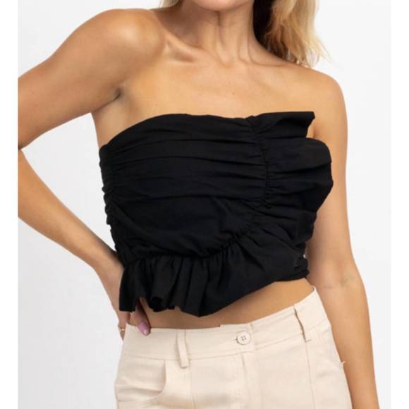 NEW DAY + MOON flirty ruffled tube top in onyx - Picture 2 of 4